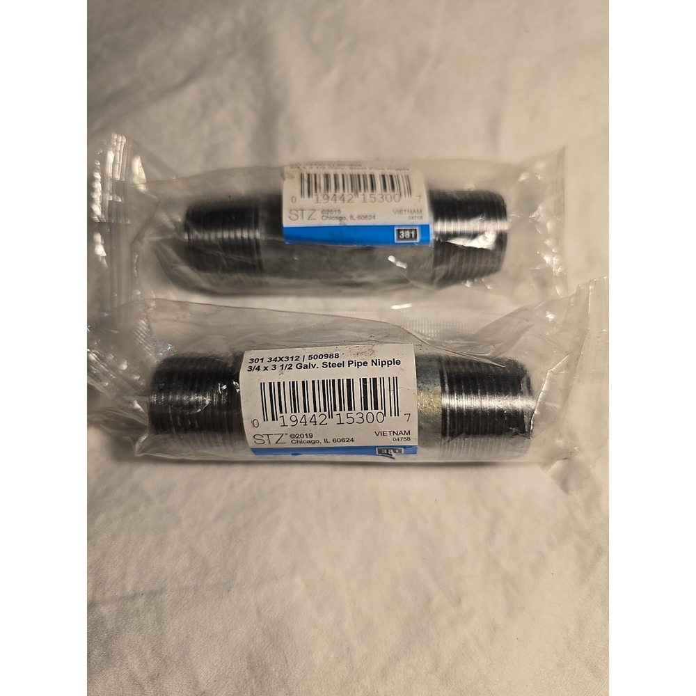 STZ Galvanized Steel Pipe Nipple 3/4" x 3-1/2"‎ Lot Of 2 New